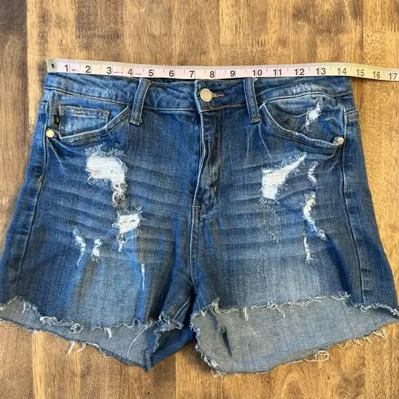 Judy Blue Denim Shorts Midi Distressed Raw Hem Los Angeles Women’s Size 28 - Picture 3 of 9